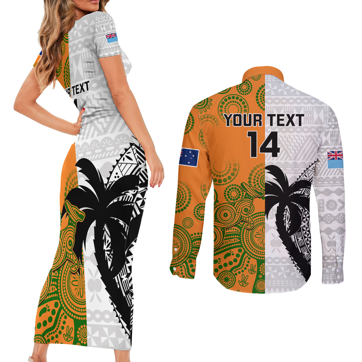custom-fiji-and-australia-rugby-couples-matching-short-sleeve-bodycon-dress-and-long-sleeve-button-shirts-2023-world-cup-aboriginal-mix-tapa-pattern