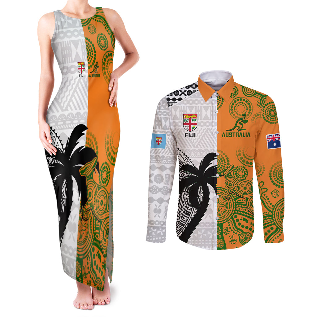 custom-fiji-and-australia-rugby-couples-matching-tank-maxi-dress-and-long-sleeve-button-shirts-2023-world-cup-aboriginal-mix-tapa-pattern