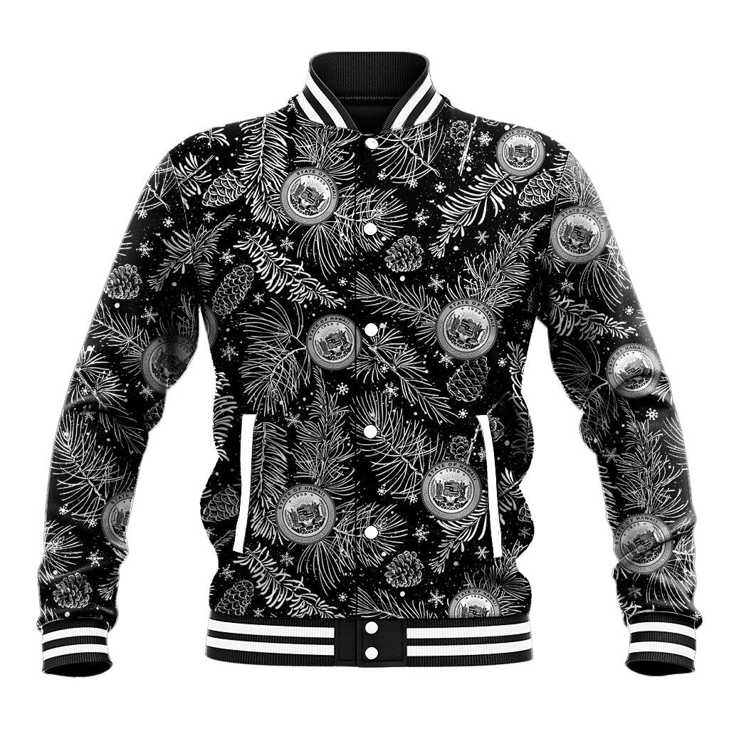 Hawaii Christmas Baseball Jacket Tropical Style With Coat Of Arms LT14 Unisex Black - Polynesian Pride