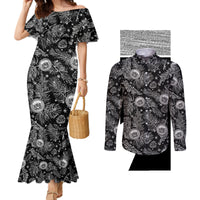 Hawaii Christmas Couples Matching Mermaid Dress and Long Sleeve Button Shirt Tropical Style With Coat Of Arms LT14 Black - Polynesian Pride