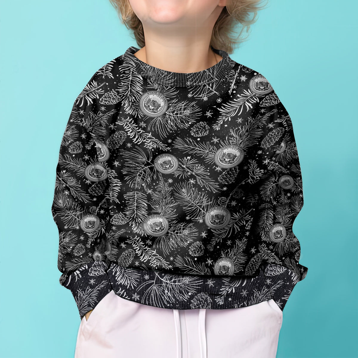 Hawaii Christmas Kid Ugly Christmas Sweater Tropical Style With Coat Of Arms LT14 - Polynesian Pride