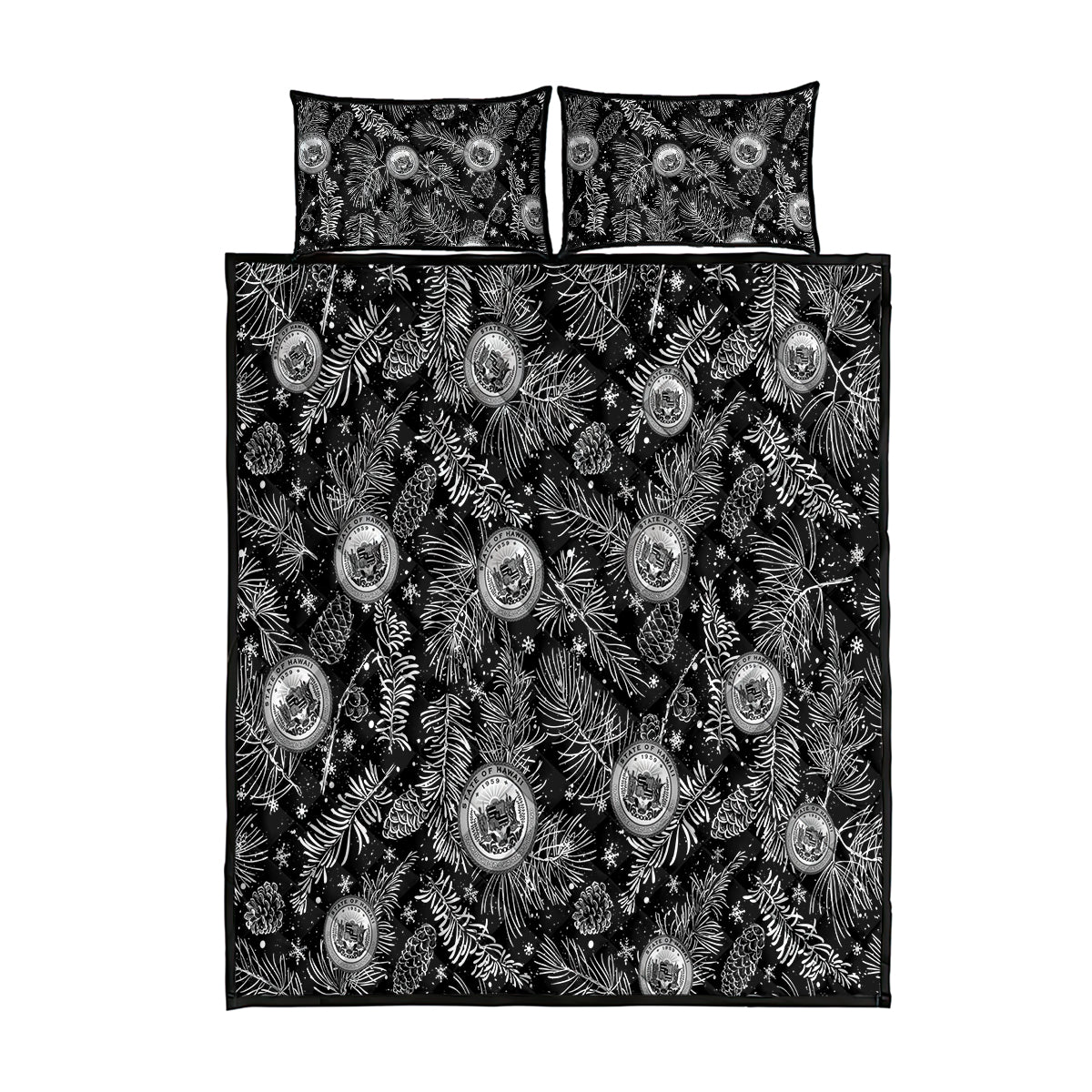 Hawaii Christmas Quilt Bed Set Tropical Style With Coat Of Arms LT14 Black - Polynesian Pride