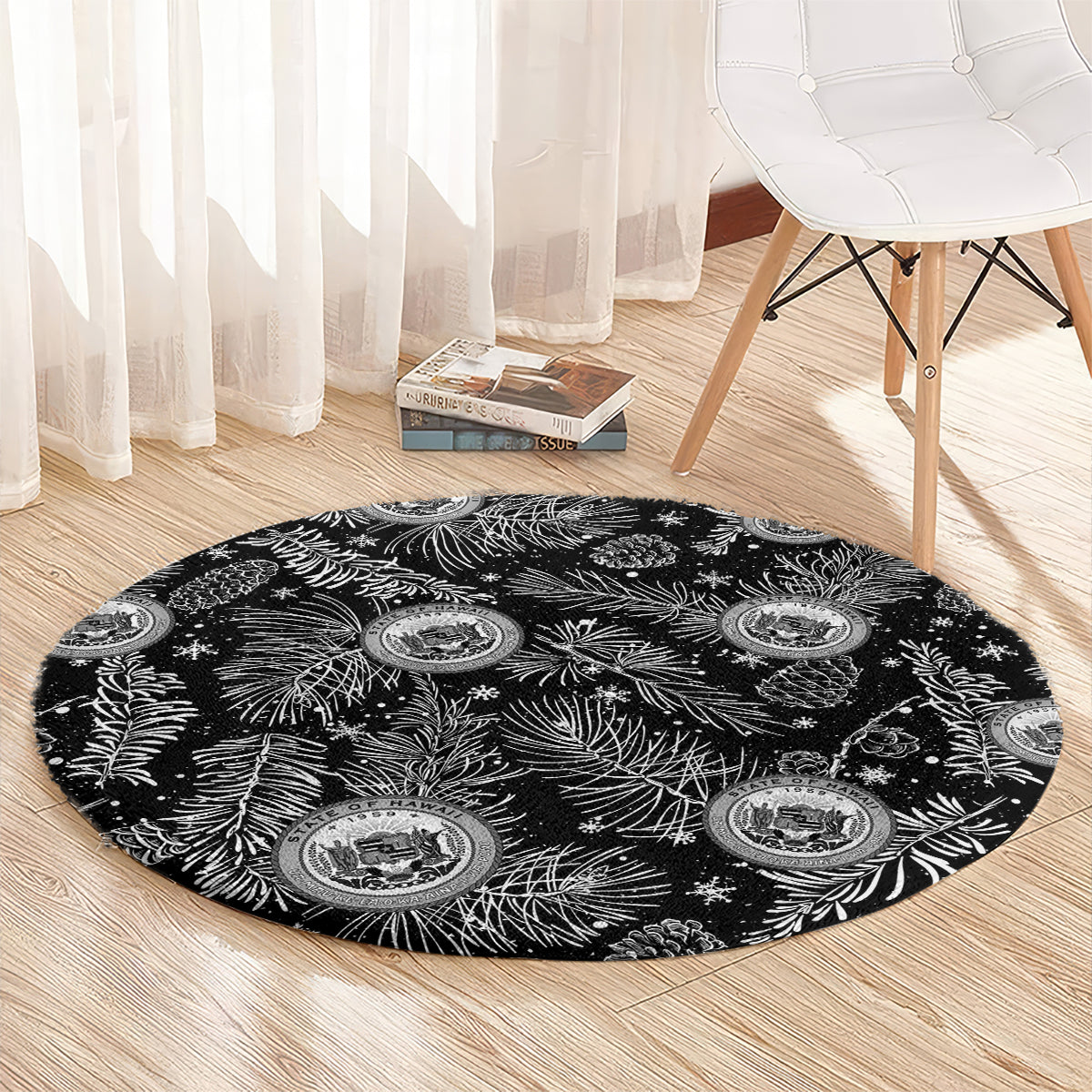 Hawaii Christmas Round Carpet Tropical Style With Coat Of Arms LT14 - Polynesian Pride
