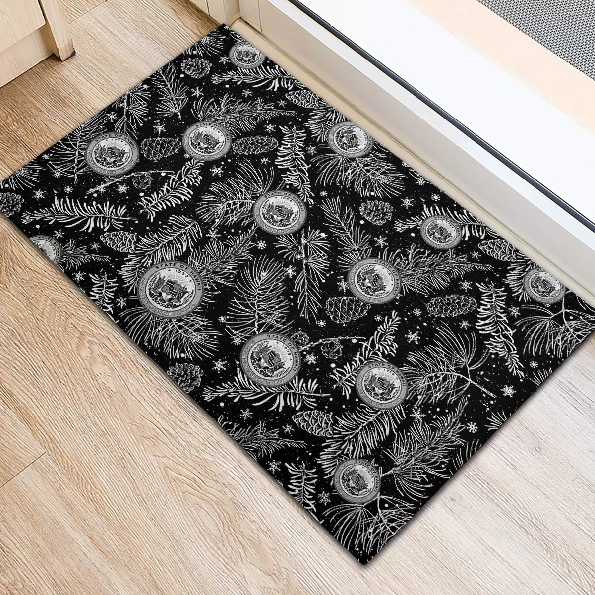 Hawaii Christmas Rubber Doormat Tropical Style With Coat Of Arms LT14 - Polynesian Pride