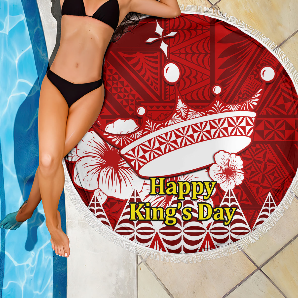 Tonga King Tupou I Day Beach Blanket Tongan Ngatu Pattern With Crown LT14 - Wonder Print Shop
