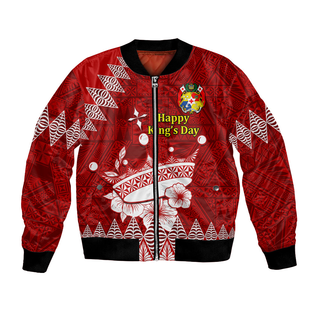 Personalised Tonga King Tupou I Day Bomber Jacket Tongan Ngatu Pattern With Crown LT14 Unisex Red - Polynesian Pride