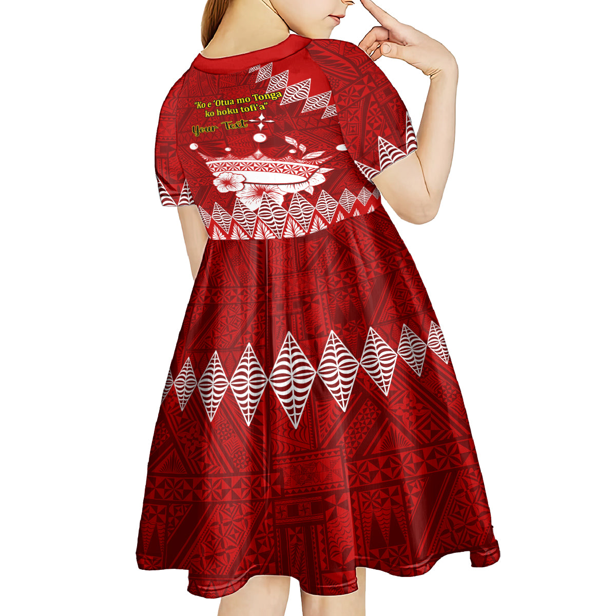 Personalised Tonga King Tupou I Day Kid Short Sleeve Dress Tongan Ngatu Pattern With Crown LT14 - Polynesian Pride