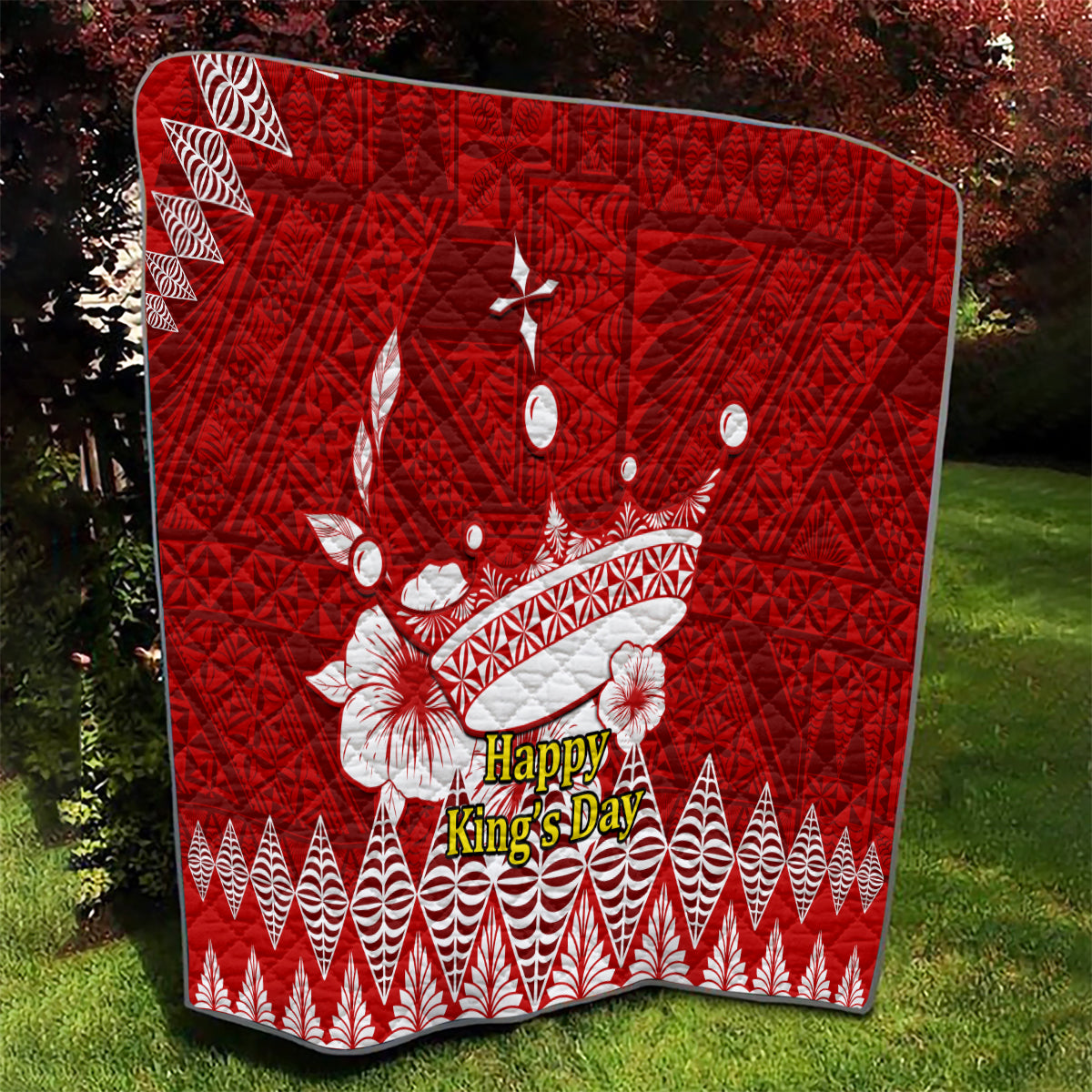 Tonga King Tupou I Day Quilt Tongan Ngatu Pattern With Crown LT14 - Polynesian Pride
