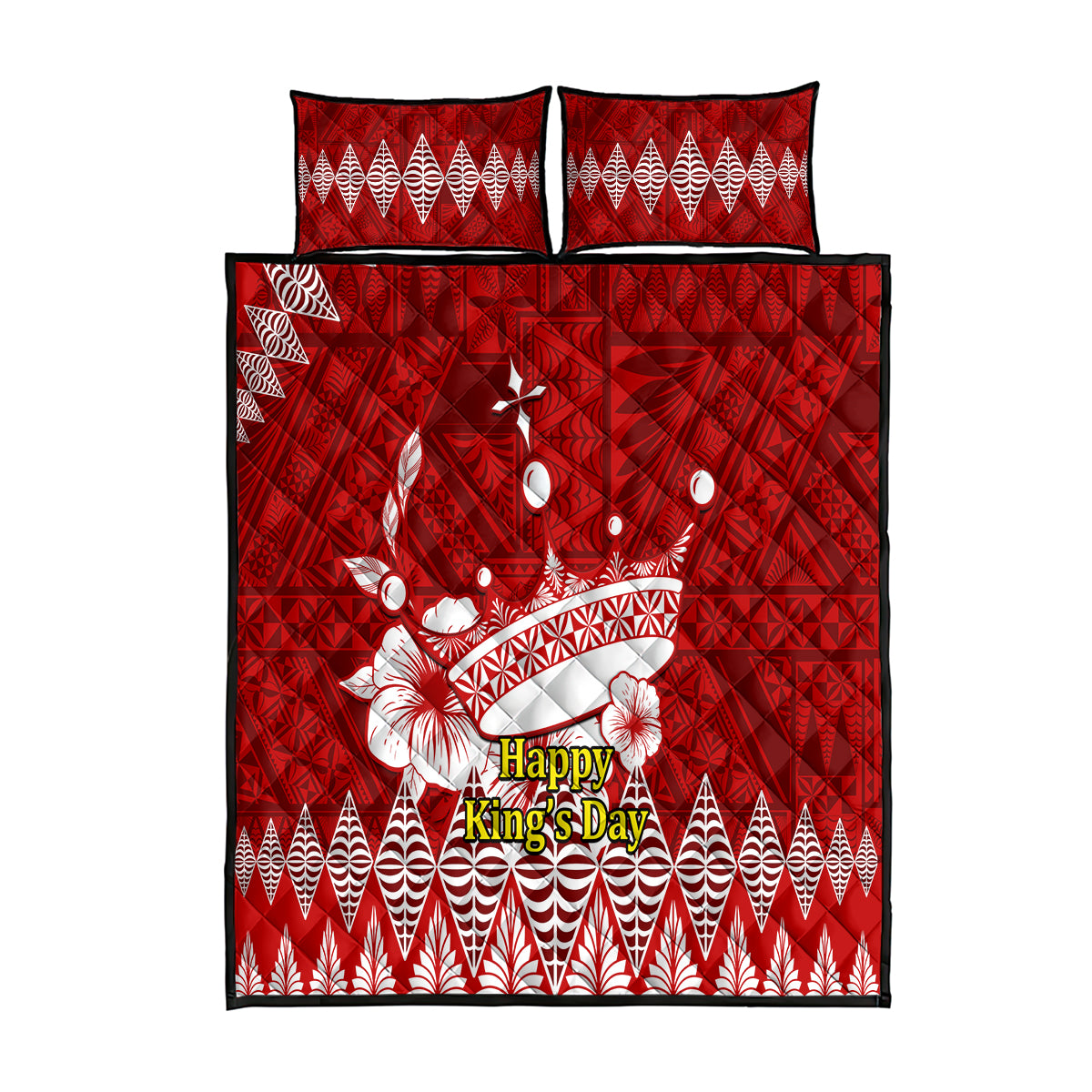 Tonga King Tupou I Day Quilt Bed Set Tongan Ngatu Pattern With Crown LT14 Red - Polynesian Pride