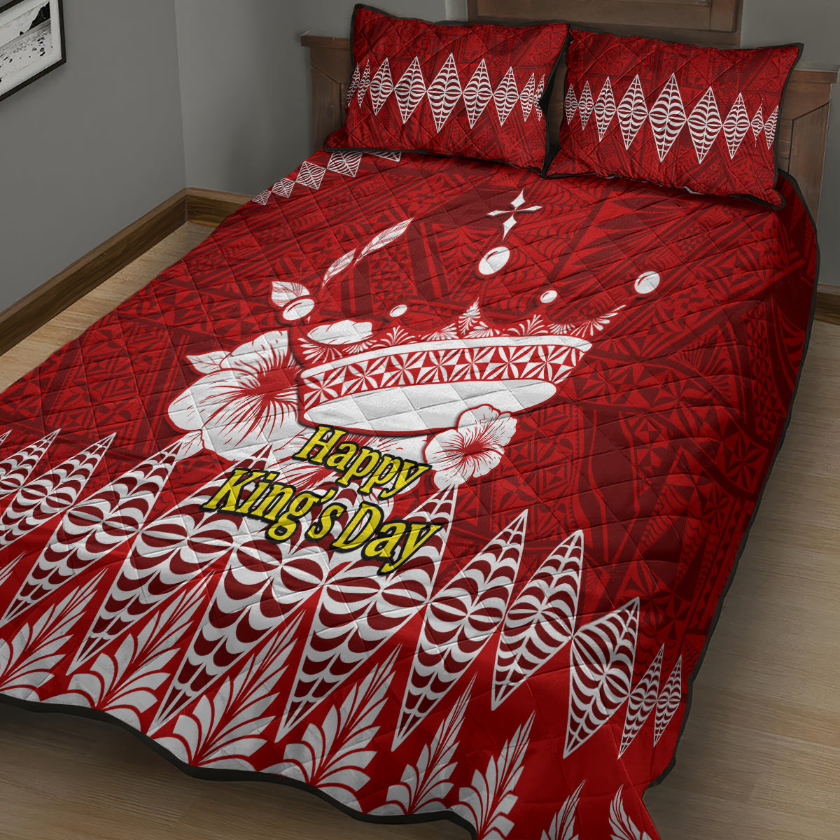 Tonga King Tupou I Day Quilt Bed Set Tongan Ngatu Pattern With Crown LT14 - Polynesian Pride
