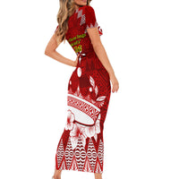 Personalised Tonga King Tupou I Day Short Sleeve Bodycon Dress Tongan Ngatu Pattern With Crown LT14 - Polynesian Pride