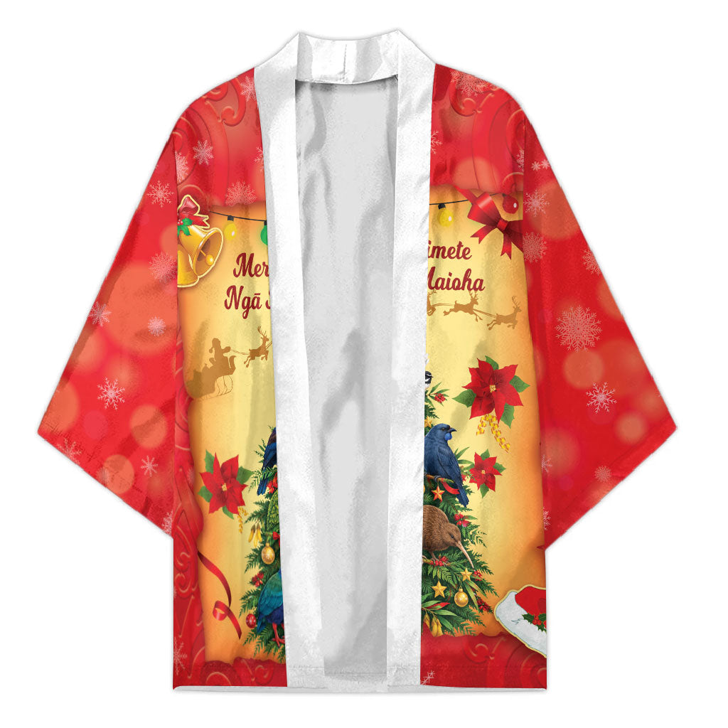 Personalised New Zealand Christmas Kimono Meri Kirihimete NZ Xmas Tree Animals LT14 Unisex Red - Polynesian Pride