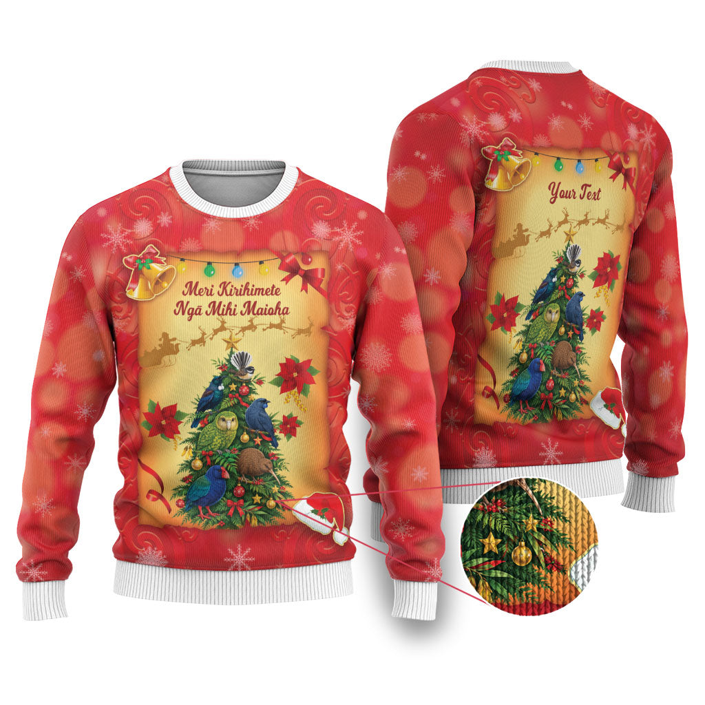 Personalised New Zealand Christmas Ugly Christmas Sweater Meri Kirihimete NZ Xmas Tree Animals LT14 Red - Polynesian Pride
