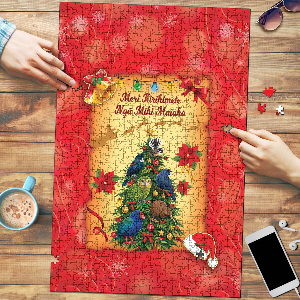 New Zealand Christmas Puzzle Meri Kirihimete NZ Xmas Tree Animals LT14 Red - Polynesian Pride