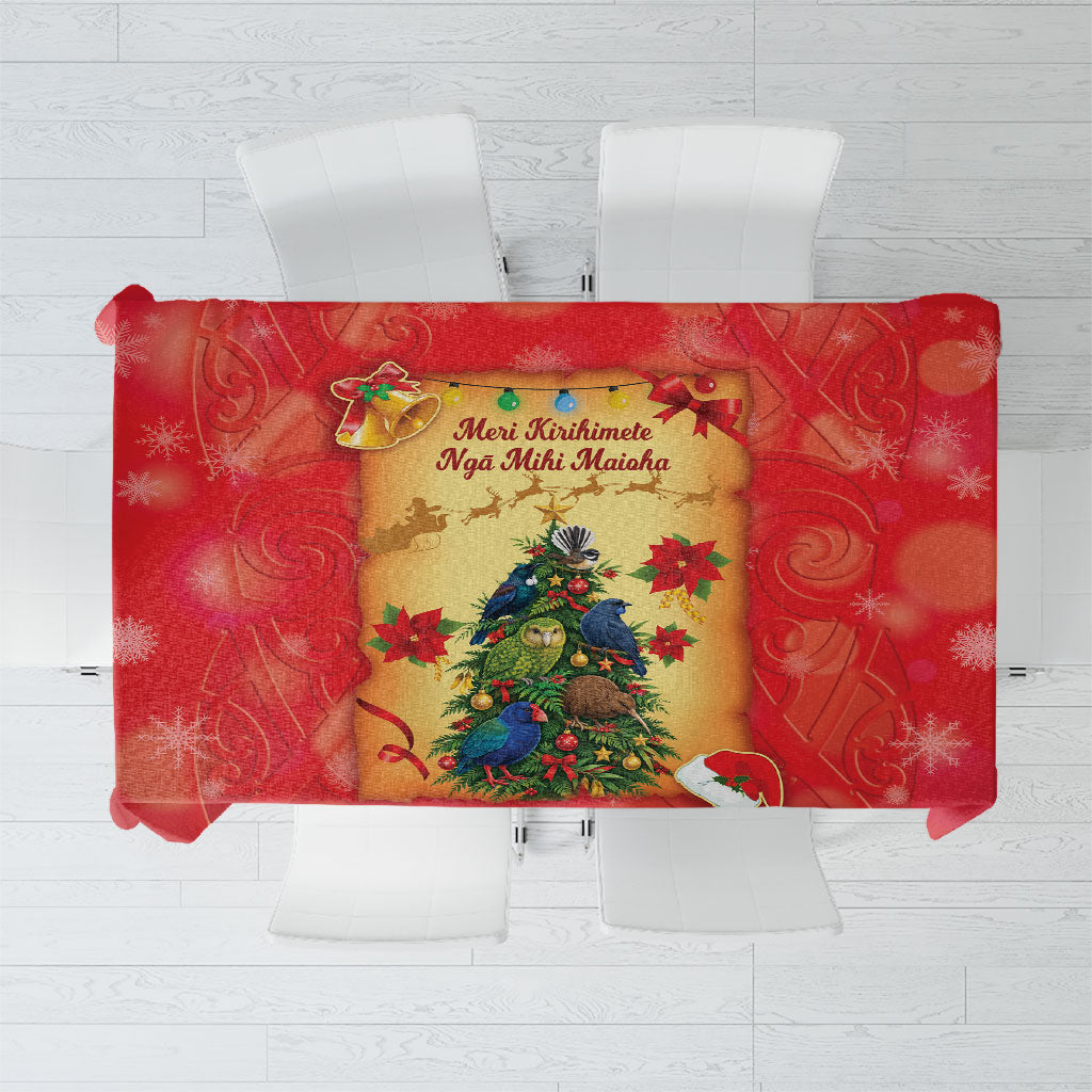 New Zealand Christmas Tablecloth Meri Kirihimete NZ Xmas Tree Animals LT14 Red - Polynesian Pride