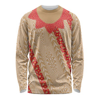 Malo e Lelei Tonga Long Sleeve Shirt Heilala Lei Tongan Ngatu Pattern LT14 Unisex Beige - Polynesian Pride