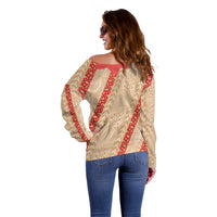 Malo e Lelei Tonga Off Shoulder Sweater Heilala Lei Tongan Ngatu Pattern LT14 - Polynesian Pride