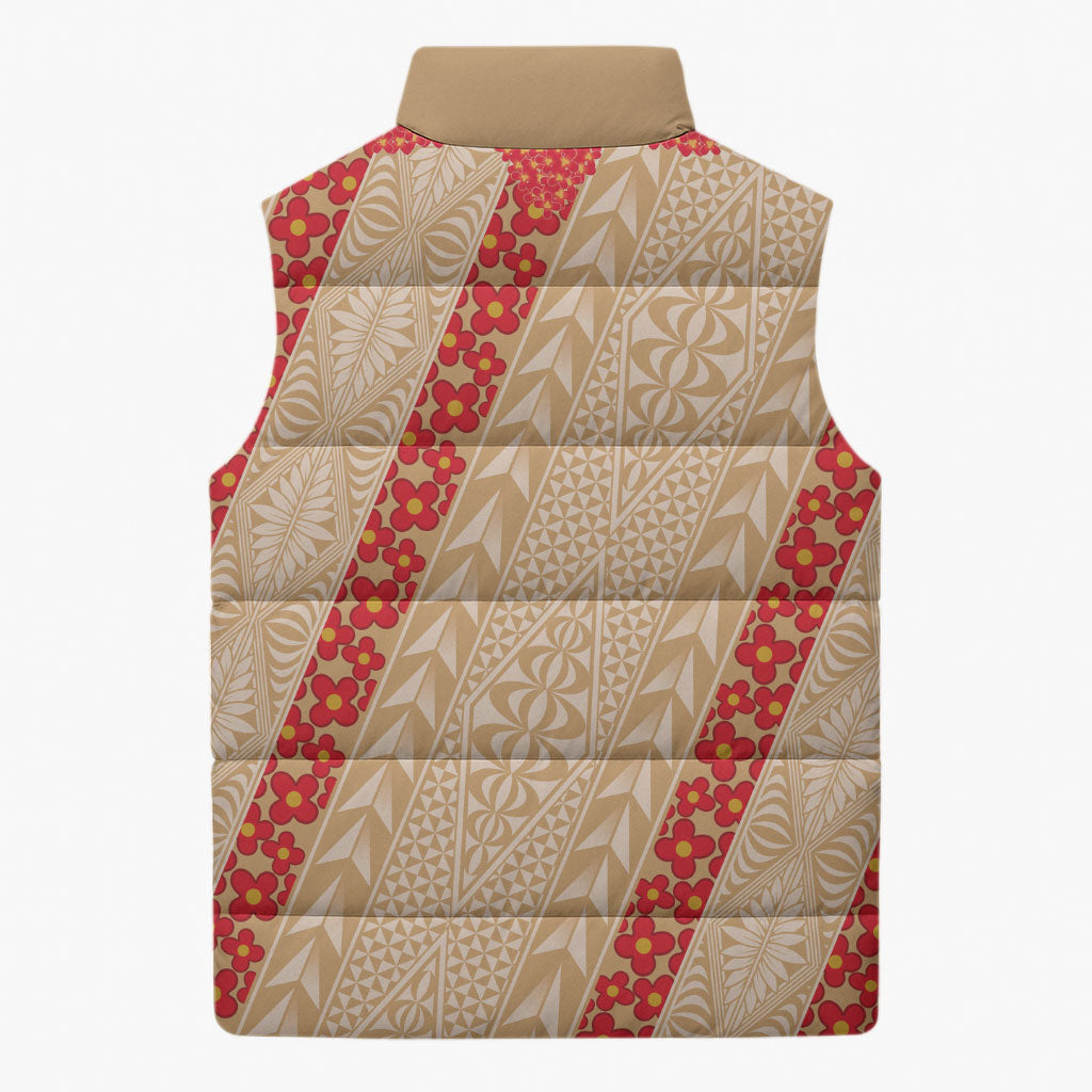 Malo e Lelei Tonga Sleeveless Puffer Jacket Heilala Lei Tongan Ngatu Pattern LT14 - Polynesian Pride