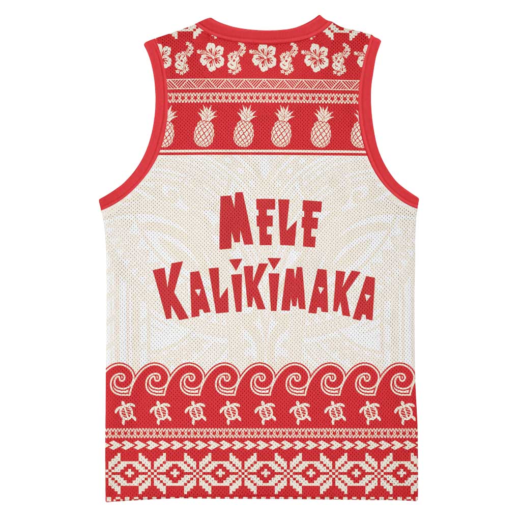 Red Mele Kalikimaka Hawaii Basketball Jersey Funny Ho Ho Ho Santa Shaka - Polynesian Pride