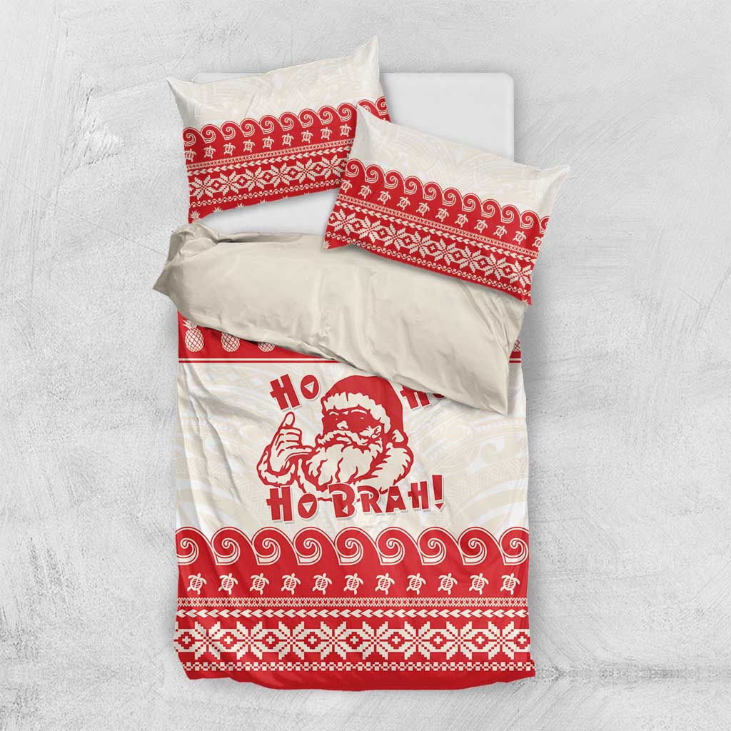 Red Mele Kalikimaka Hawaii Bedding Set Funny Ho Ho Ho Santa Shaka - Polynesian Pride