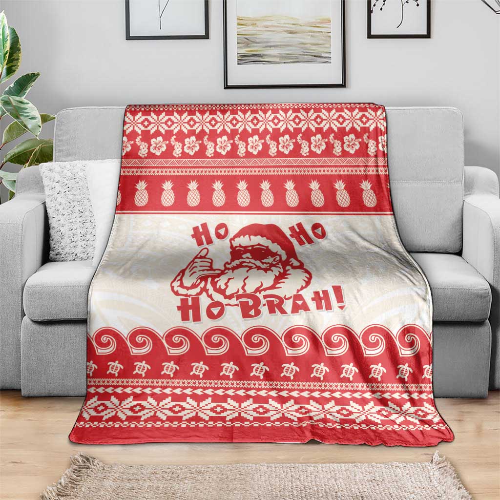 Red Mele Kalikimaka Hawaii Blanket Funny Ho Ho Ho Santa Shaka - Polynesian Pride