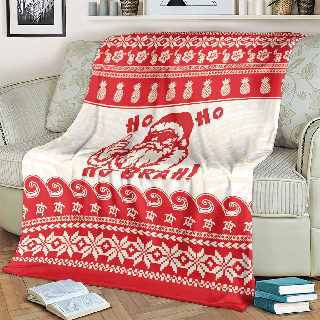 Red Mele Kalikimaka Hawaii Blanket Funny Ho Ho Ho Santa Shaka - Polynesian Pride