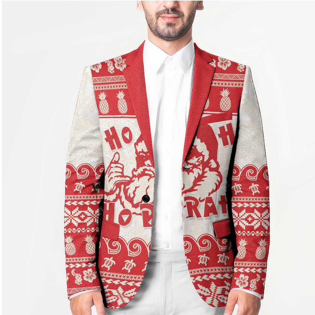 Red Mele Kalikimaka Hawaii Blazer Funny Ho Ho Ho Santa Shaka - Polynesian Pride