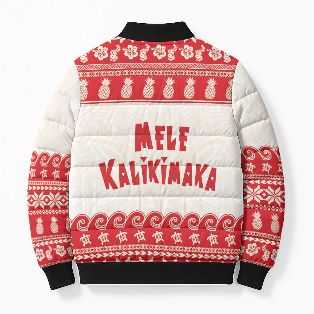 Red Mele Kalikimaka Hawaii Bomber Puffer Jacket Funny Ho Ho Ho Santa Shaka - Polynesian Pride