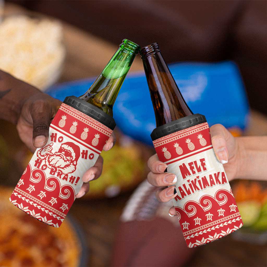 Red Mele Kalikimaka Hawaii 4 in 1 Can Cooler Tumbler Funny Ho Ho Ho Santa Shaka - Polynesian Pride