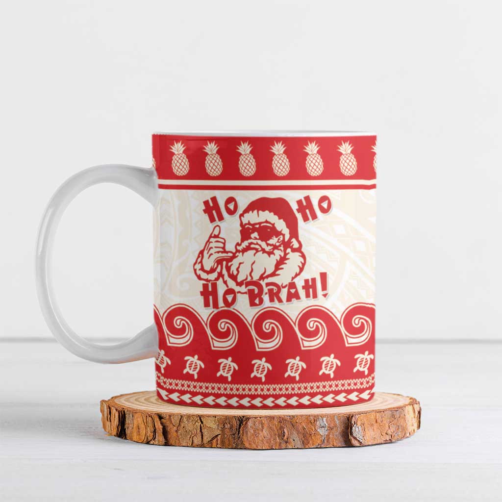 Red Mele Kalikimaka Hawaii Ceramic Mug Funny Ho Ho Ho Santa Shaka - Polynesian Pride