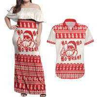 Red Mele Kalikimaka Hawaii Couples Matching Off Shoulder Maxi Dress and Hawaiian Shirt Funny Ho Ho Ho Santa Shaka - Polynesian Pride
