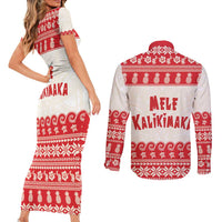 Red Mele Kalikimaka Hawaii Couples Matching Short Sleeve Bodycon Dress and Long Sleeve Button Shirt Funny Ho Ho Ho Santa Shaka - Polynesian Pride