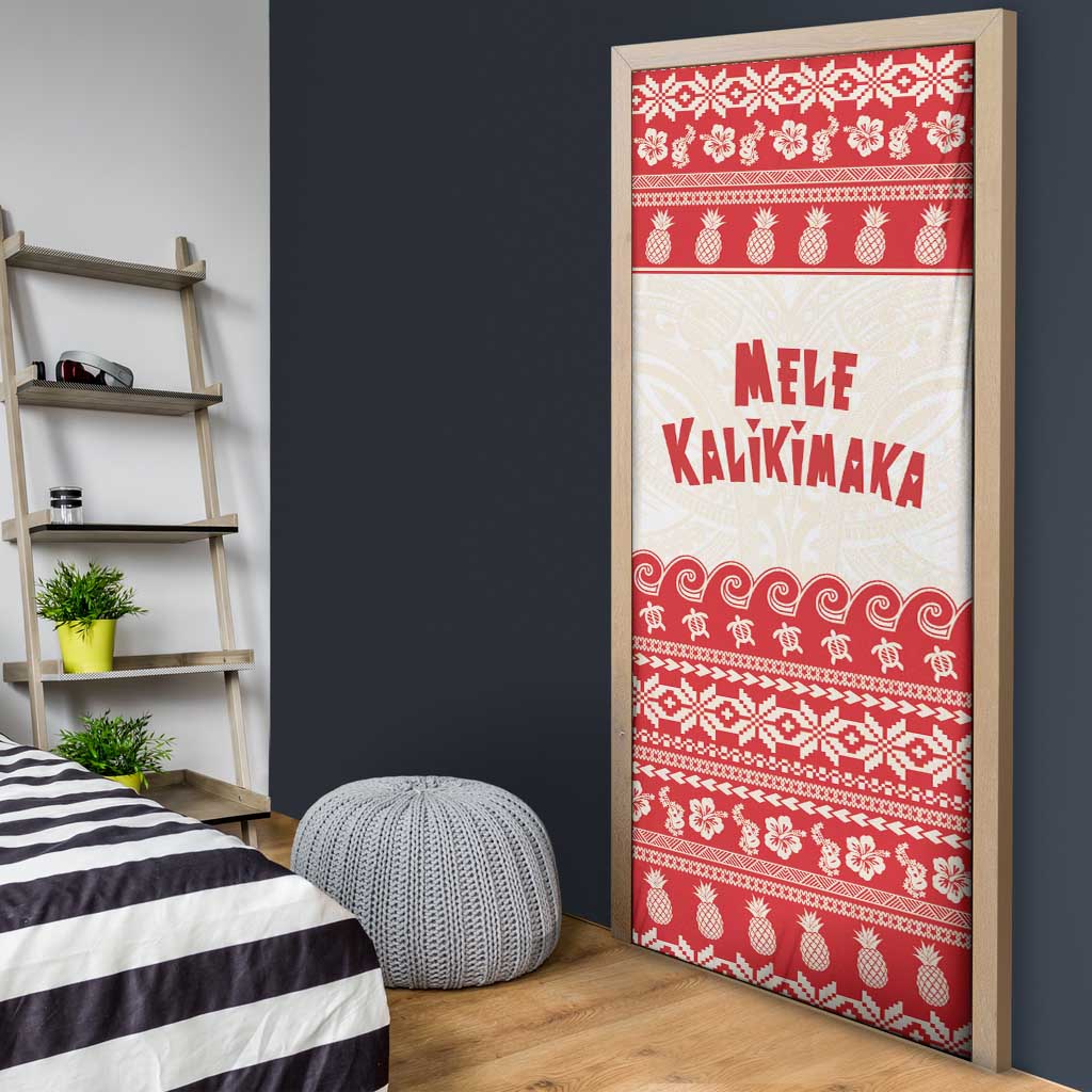 Red Mele Kalikimaka Hawaii Door Cover Funny Ho Ho Ho Santa Shaka - Polynesian Pride