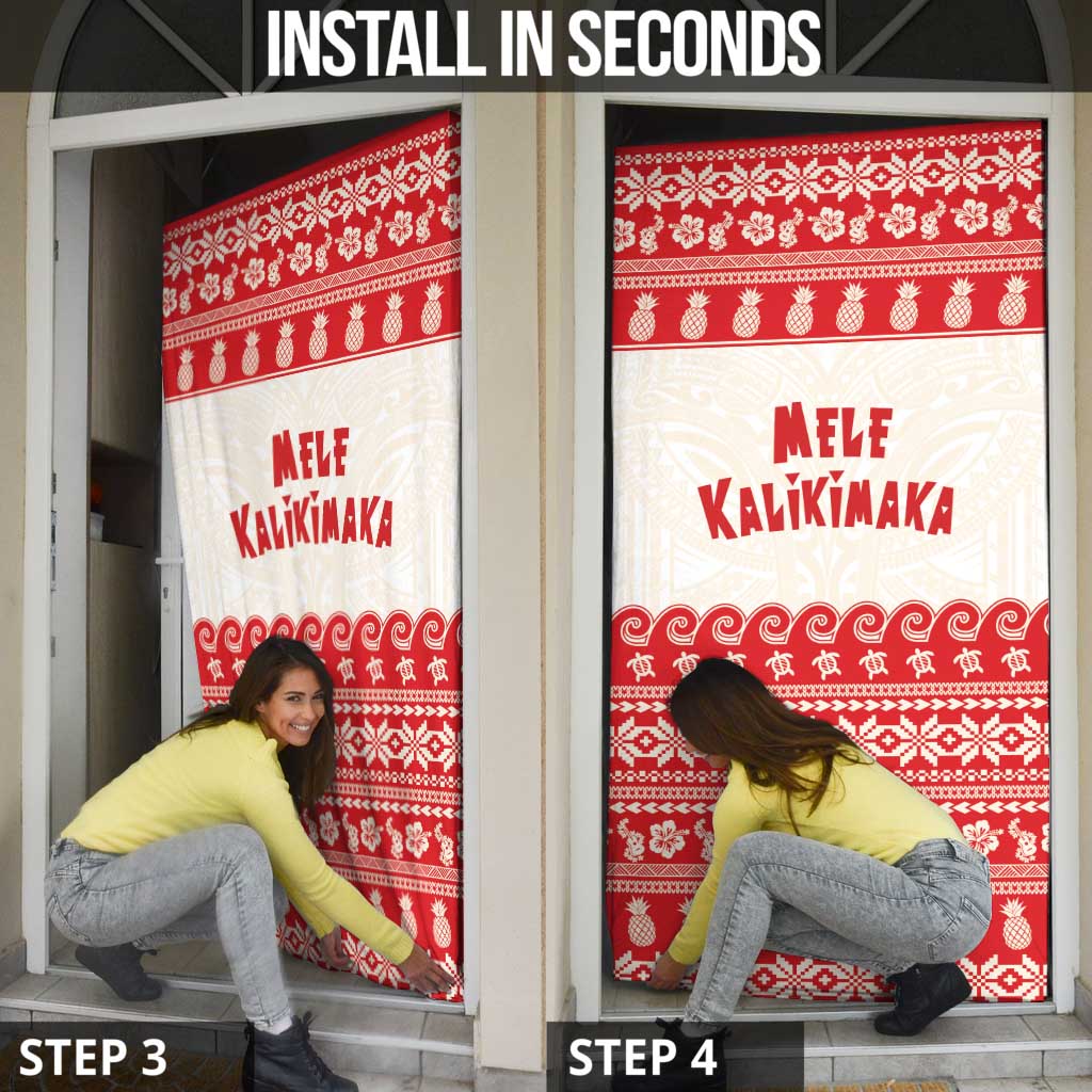 Red Mele Kalikimaka Hawaii Door Cover Funny Ho Ho Ho Santa Shaka - Polynesian Pride