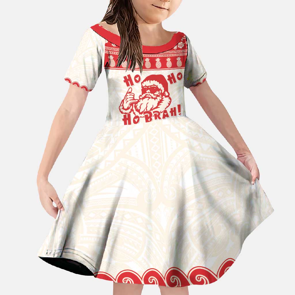 Red Mele Kalikimaka Hawaii Family Matching Long Sleeve Bodycon Dress and Hawaiian Shirt Funny Ho Ho Ho Santa Shaka - Polynesian Pride