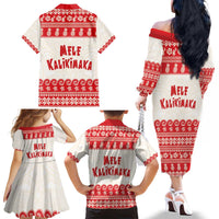 Red Mele Kalikimaka Hawaii Family Matching Off The Shoulder Long Sleeve Dress and Hawaiian Shirt Funny Ho Ho Ho Santa Shaka - Polynesian Pride