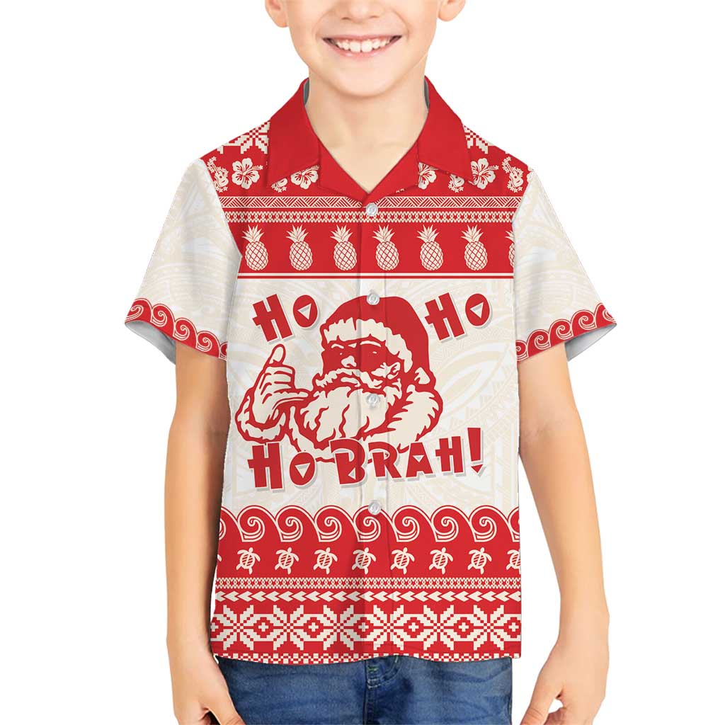 Red Mele Kalikimaka Hawaii Family Matching Off Shoulder Maxi Dress and Hawaiian Shirt Funny Ho Ho Ho Santa Shaka - Polynesian Pride