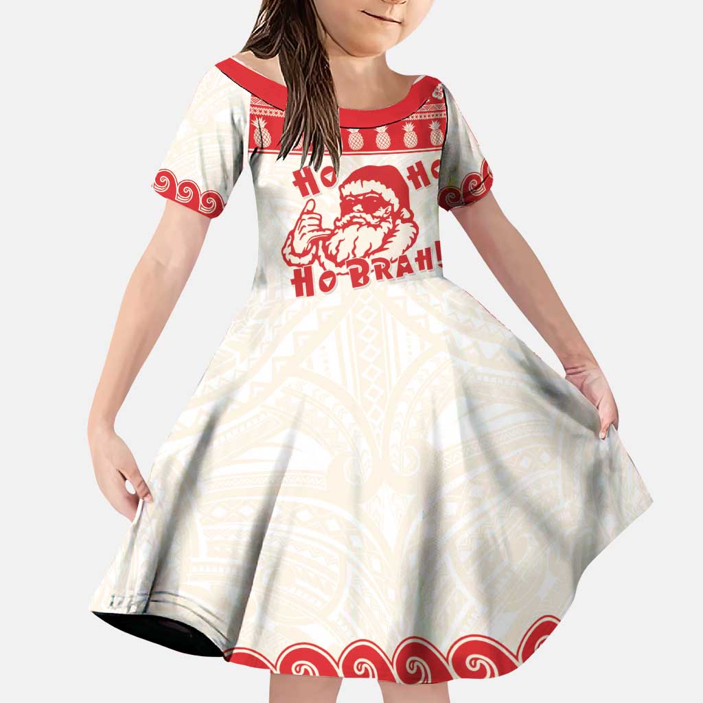 Red Mele Kalikimaka Hawaii Family Matching Off Shoulder Short Dress and Hawaiian Shirt Funny Ho Ho Ho Santa Shaka LT14 Daughter's Dress Red - Polynesian Pride