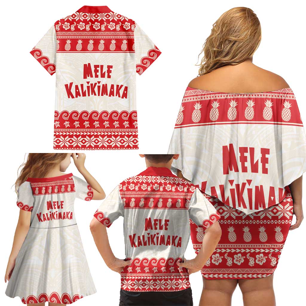 Red Mele Kalikimaka Hawaii Family Matching Off Shoulder Short Dress and Hawaiian Shirt Funny Ho Ho Ho Santa Shaka LT14 - Polynesian Pride