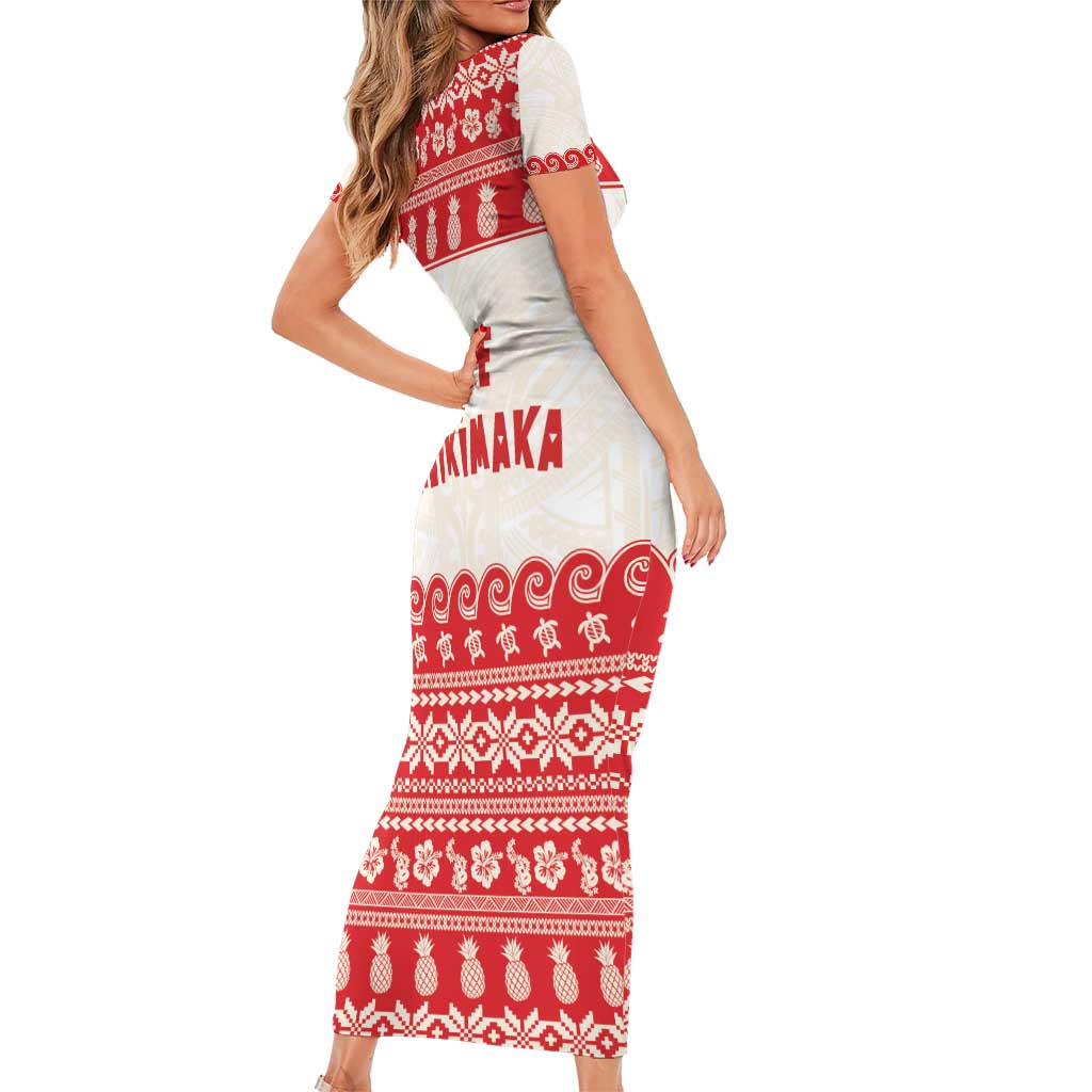 Red Mele Kalikimaka Hawaii Family Matching Short Sleeve Bodycon Dress and Hawaiian Shirt Funny Ho Ho Ho Santa Shaka - Polynesian Pride