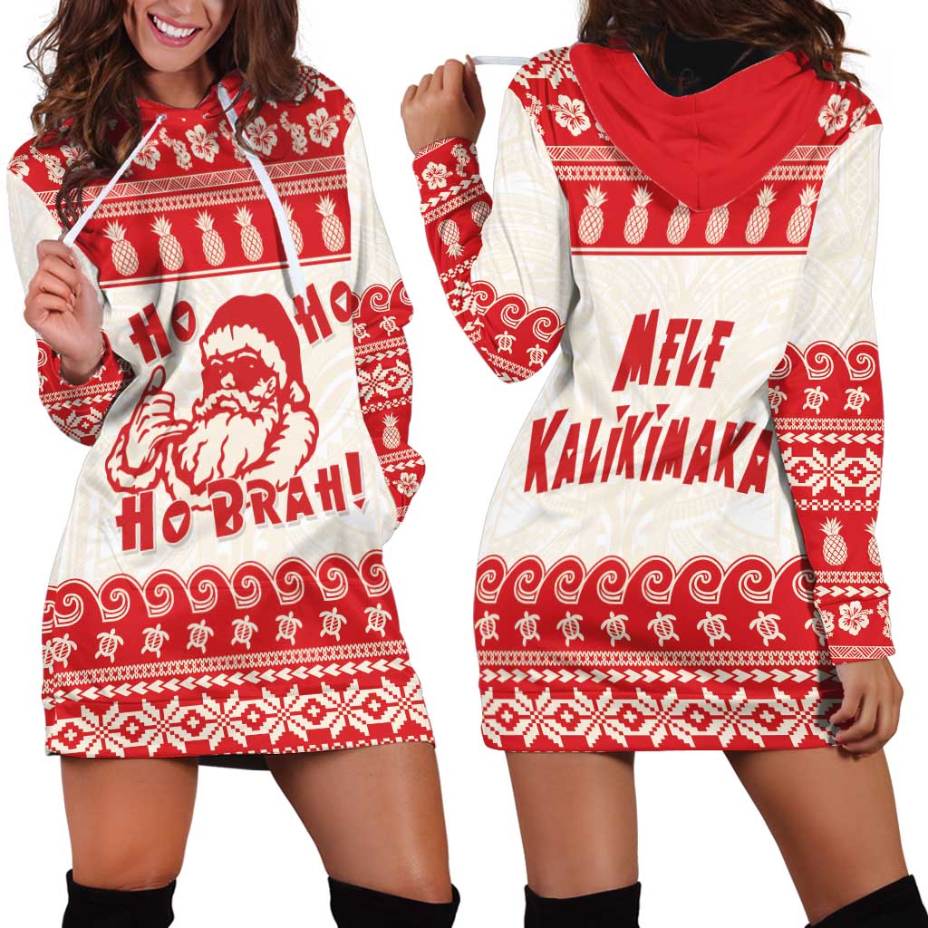 Red Mele Kalikimaka Hawaii Hoodie Dress Funny Ho Ho Ho Santa Shaka - Polynesian Pride