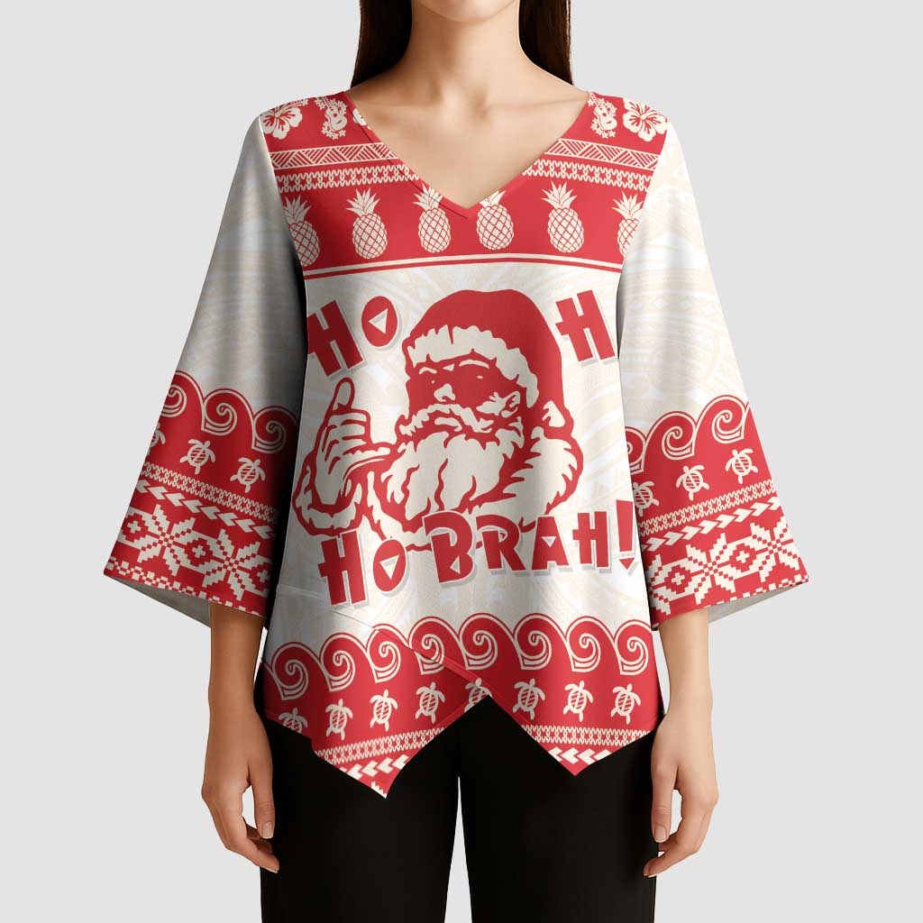 Red Mele Kalikimaka Hawaii Kimono Sleeve Blouse Funny Ho Ho Ho Santa Shaka - Polynesian Pride