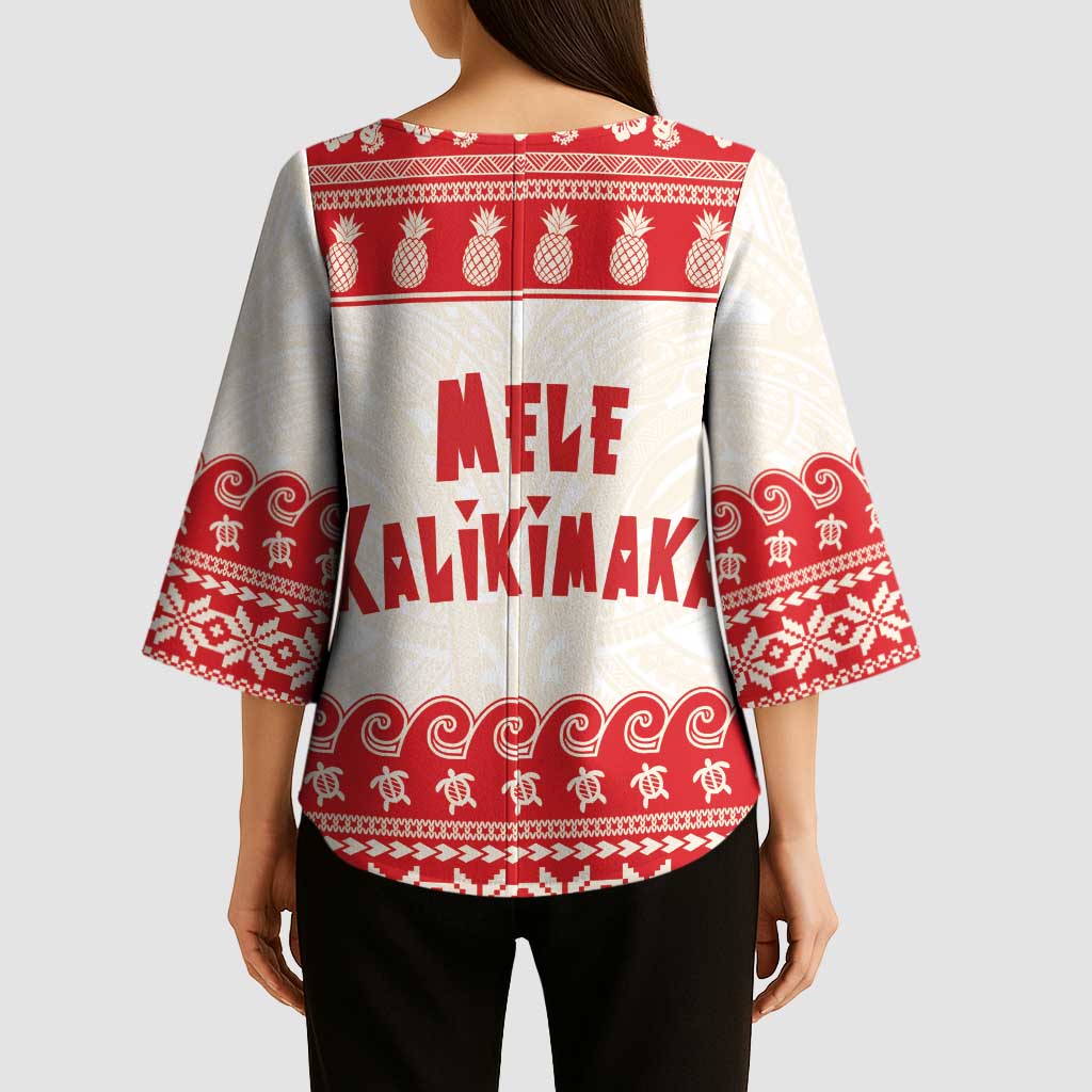 Red Mele Kalikimaka Hawaii Kimono Sleeve Blouse Funny Ho Ho Ho Santa Shaka - Polynesian Pride