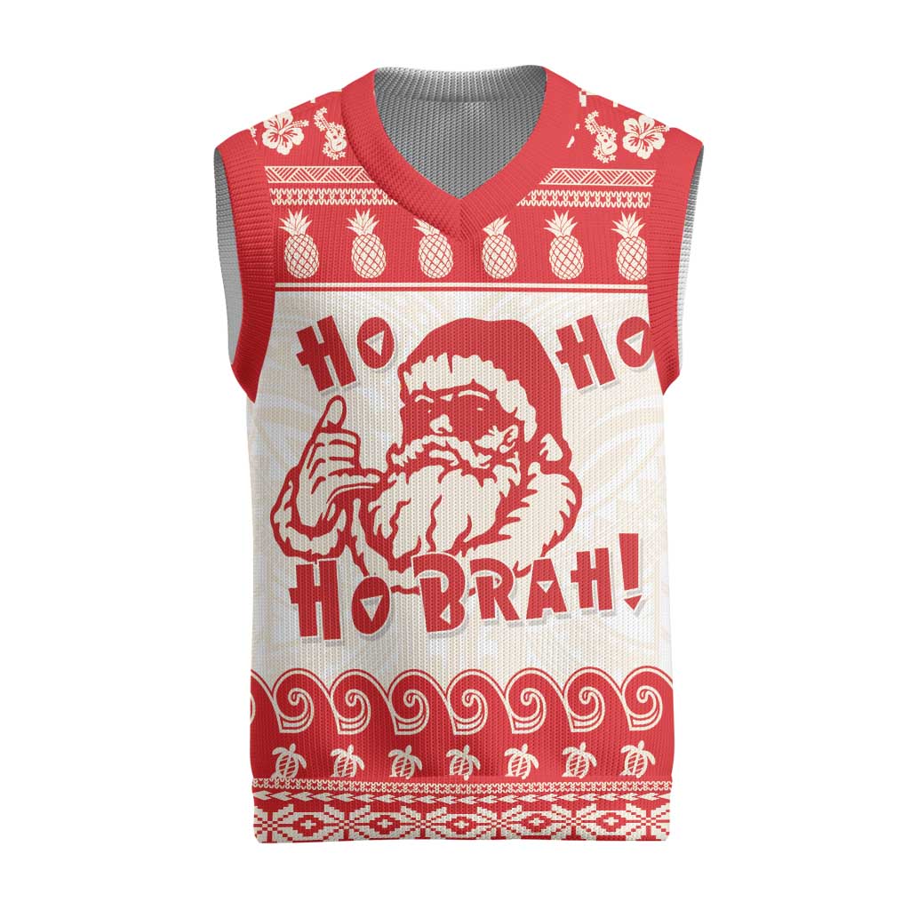 Red Mele Kalikimaka Hawaii Christmas Knitted V-Neck Vest Funny Ho Ho Ho Santa Shaka - Polynesian Pride