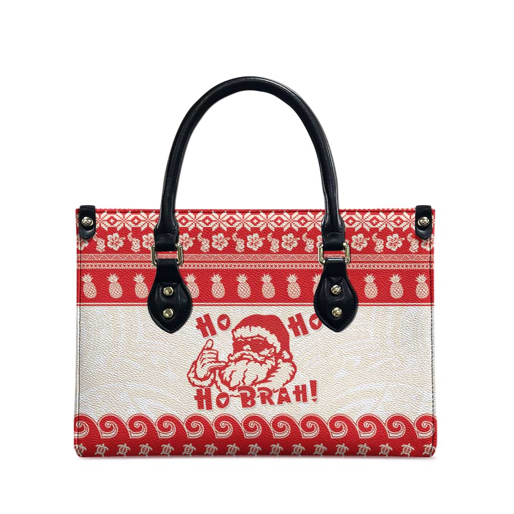 Red Mele Kalikimaka Hawaii Leather Bag Funny Ho Ho Ho Santa Shaka - Polynesian Pride