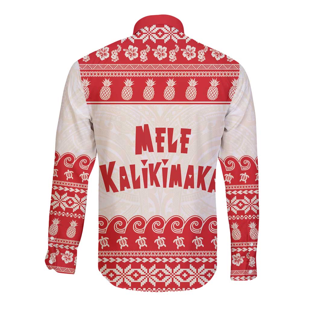 Red Mele Kalikimaka Hawaii Long Sleeve Button Shirt Funny Ho Ho Ho Santa Shaka - Polynesian Pride