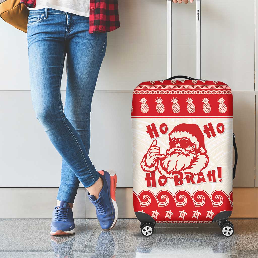 Red Mele Kalikimaka Hawaii Luggage Cover Funny Ho Ho Ho Santa Shaka LT14 - Polynesian Pride
