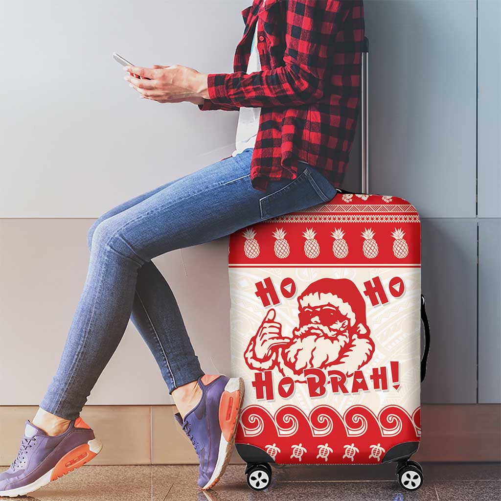 Red Mele Kalikimaka Hawaii Luggage Cover Funny Ho Ho Ho Santa Shaka LT14 - Polynesian Pride