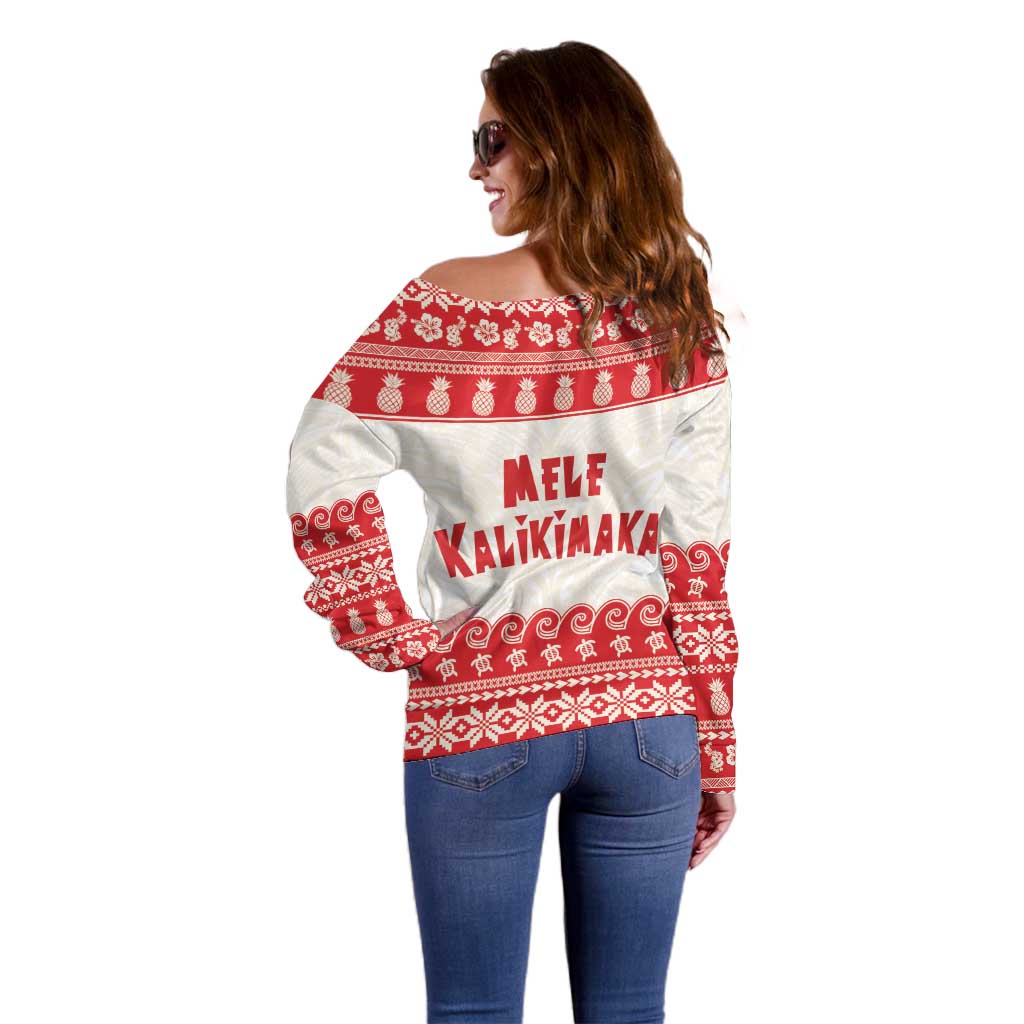 Red Mele Kalikimaka Hawaii Off Shoulder Sweater Funny Ho Ho Ho Santa Shaka - Polynesian Pride