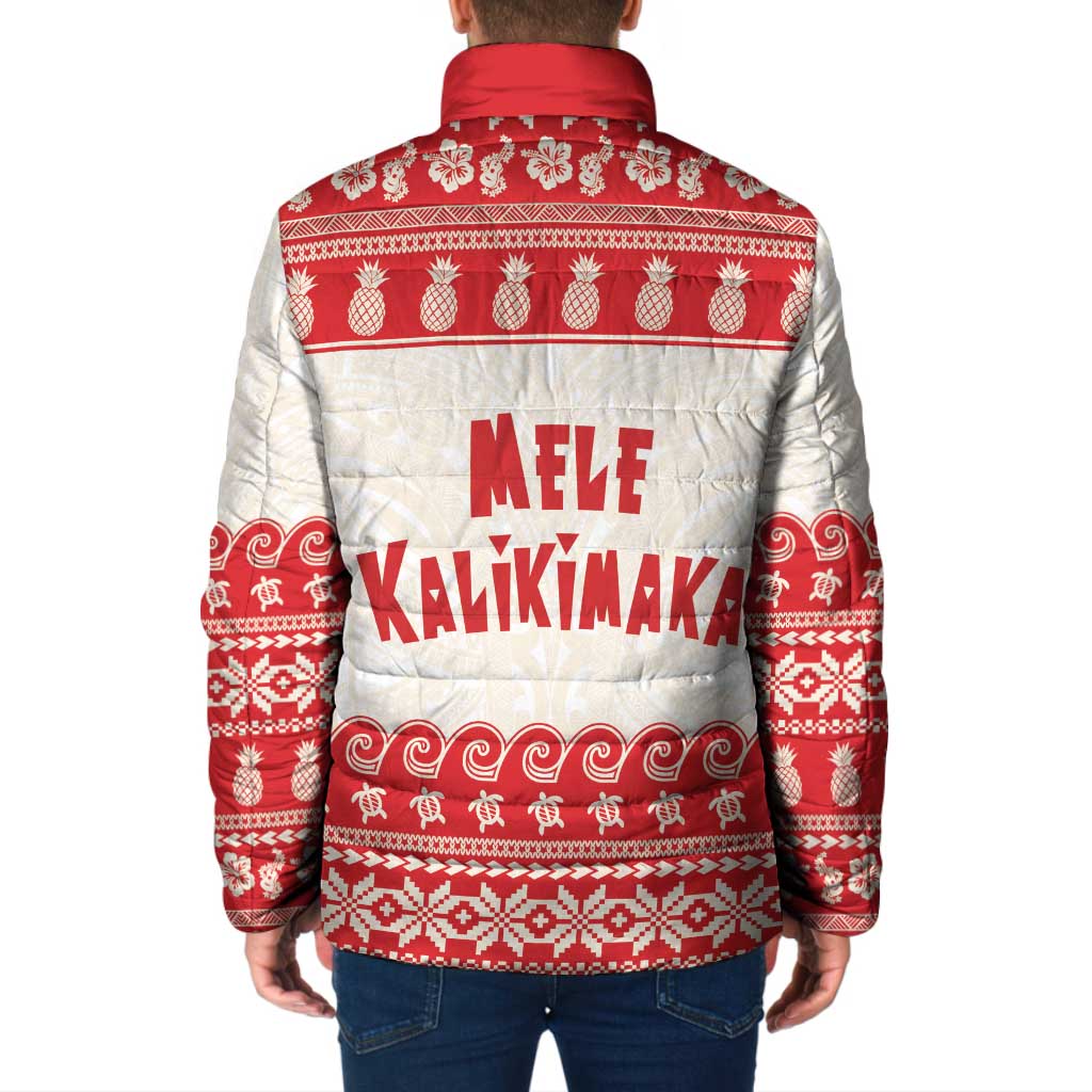 Red Mele Kalikimaka Hawaii Padded Jacket Funny Ho Ho Ho Santa Shaka - Polynesian Pride